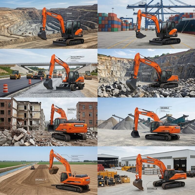 Powerful Used Doosan DX225 Excavator 25 Ton Crawler Cummins Engine 9.5m Machine Length