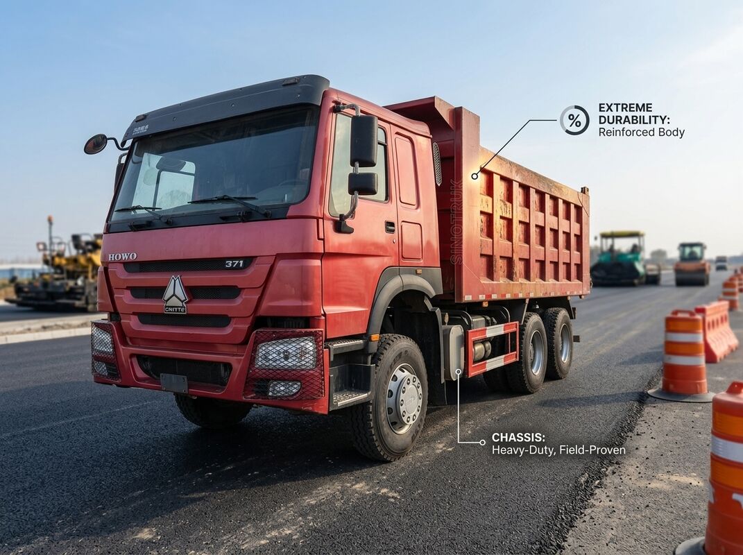 HOWO 371 6x4 Used Dump Truck 60 Ton Capacity WD615.95E Diesel Engine Left Hand Drive Construction Tipper