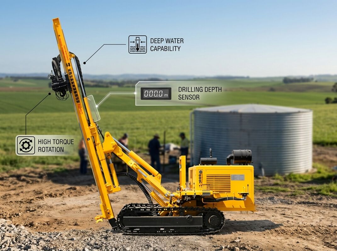 CM458 Crawler Mounted DTH Drilling Rig 105-305mm Hole 200m Depth 5400Nm Torque 3.5MPa High Pressure