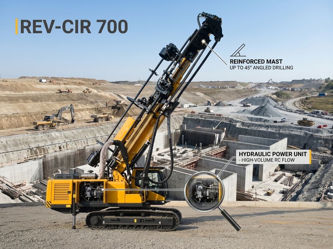 Dam Foundation JK830RC Reverse Circulation Drilling Rig 12300mm Long Chassis 20 Degree Grade 3km/h Travel