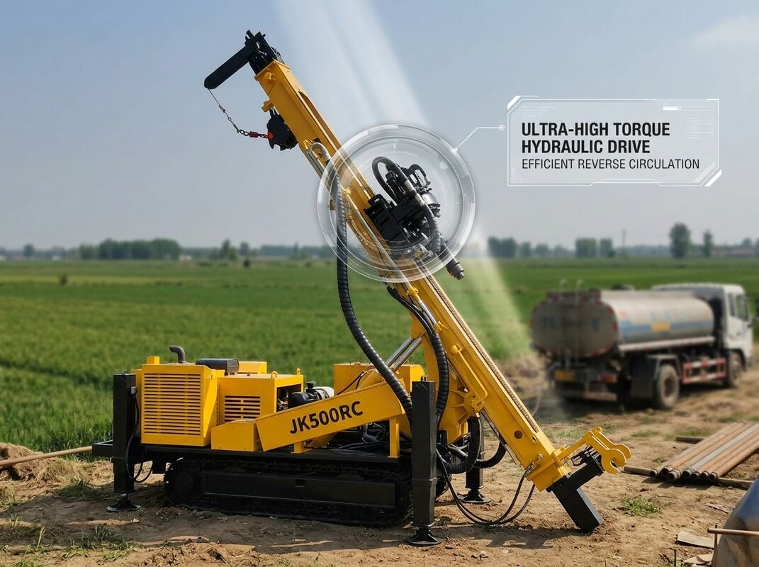 JKS500F Crawler Mounted RC Drilling Rig 300m Depth 115-350mm Borehole 9000Nm Torque Water Well Machine