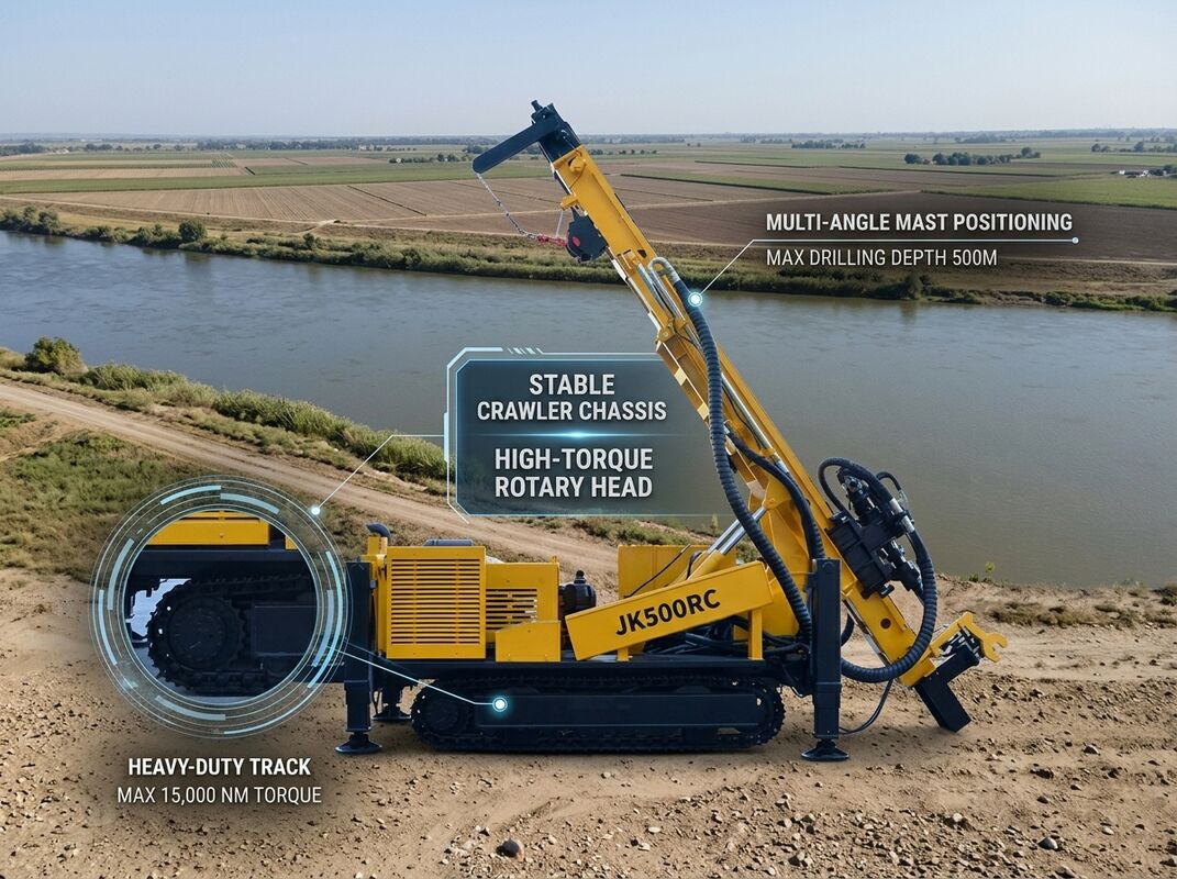 JKS500F RC Water Well Drilling Rig 12.5 Ton Weight 4000mm Feed Stroke 0-70rpm Rotation Speed